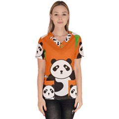 Panda Animal Orange Sun Nature Women s V-neck Scrub Top by Semog4