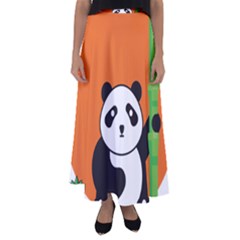 Panda Animal Orange Sun Nature Flared Maxi Skirt by Semog4