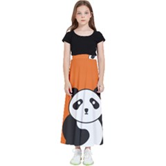 Panda Animal Orange Sun Nature Kids  Flared Maxi Skirt by Semog4