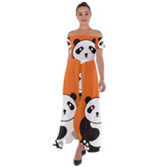 Panda Animal Orange Sun Nature Off Shoulder Open Front Chiffon Dress by Semog4