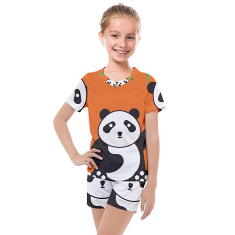 Panda Animal Orange Sun Nature Kids  Mesh Tee And Shorts Set by Semog4