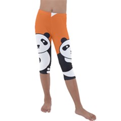 Panda Animal Orange Sun Nature Kids  Lightweight Velour Capri Leggings  by Semog4