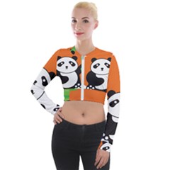 Panda Animal Orange Sun Nature Long Sleeve Cropped Velvet Jacket by Semog4