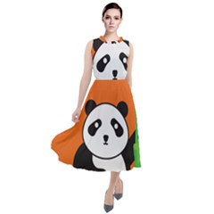 Panda Animal Orange Sun Nature Round Neck Boho Dress by Semog4