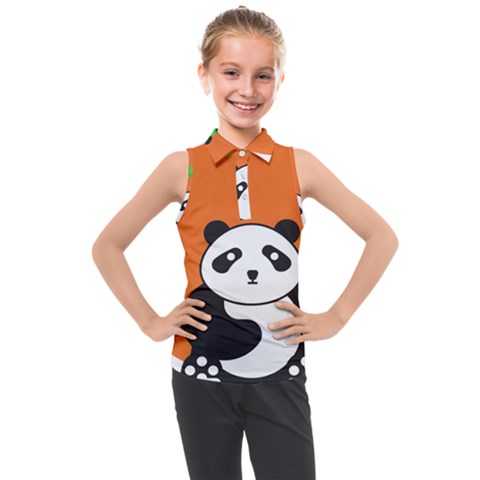 Panda Animal Orange Sun Nature Kids  Sleeveless Polo Tee by Semog4