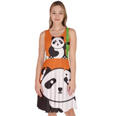 Panda Animal Orange Sun Nature Knee Length Skater Dress With Pockets by Semog4