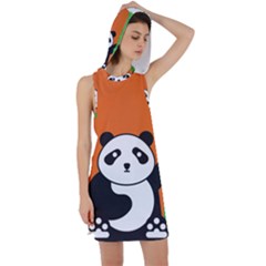 Panda Animal Orange Sun Nature Racer Back Hoodie Dress by Semog4