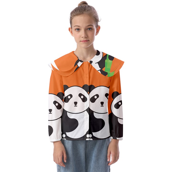 Panda Animal Orange Sun Nature Kids  Peter Pan Collar Blouse