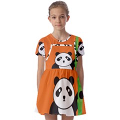 Panda Animal Orange Sun Nature Kids  Short Sleeve Pinafore Style Dress by Semog4