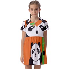 Panda Animal Orange Sun Nature Kids  Asymmetric Collar Dress by Semog4