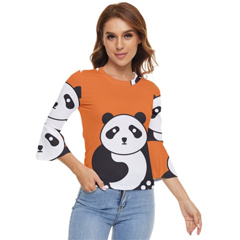 Panda Animal Orange Sun Nature Bell Sleeve Top by Semog4