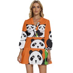 Panda Animal Orange Sun Nature V-neck Placket Mini Dress by Semog4