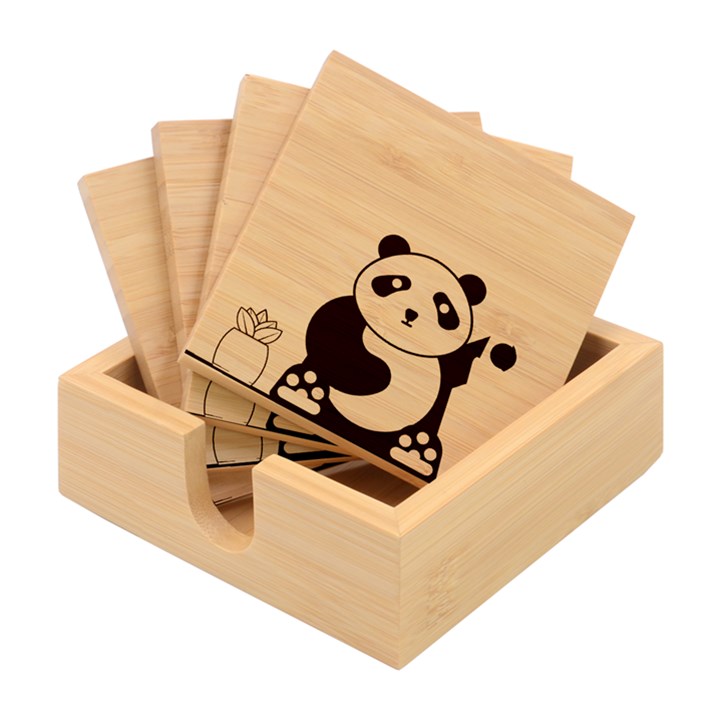 Panda Animal Orange Sun Nature Bamboo Coaster Set