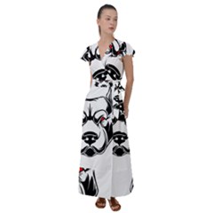 Dog Animal Mammal Bulldog Pet Flutter Sleeve Maxi Dress by Semog4