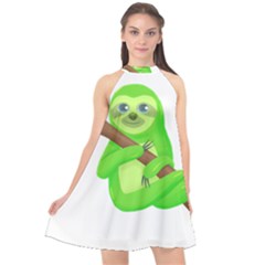 Sloth Branch Cartoon Fantasy Halter Neckline Chiffon Dress 