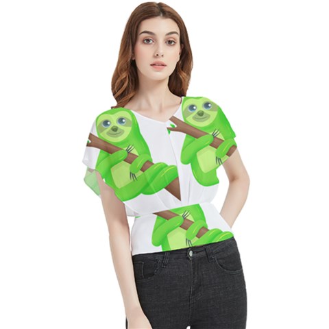 Sloth Branch Cartoon Fantasy Butterfly Chiffon Blouse by Semog4