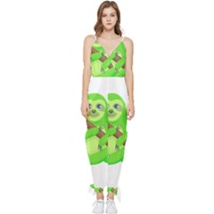 Sloth Branch Cartoon Fantasy Sleeveless Tie Ankle Chiffon Jumpsuit by Semog4