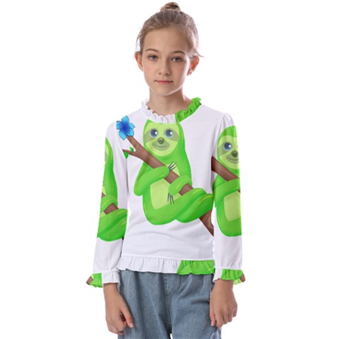 Sloth Branch Cartoon Fantasy Kids  Frill Detail Tee by Semog4