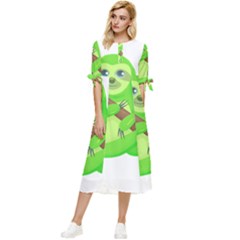 Sloth Branch Cartoon Fantasy Bow Sleeve Chiffon Midi Dress by Semog4