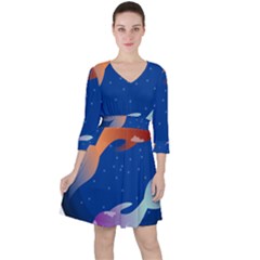 Koi Fish Carp Water Nature Animal Quarter Sleeve Ruffle Waist Dress by Semog4