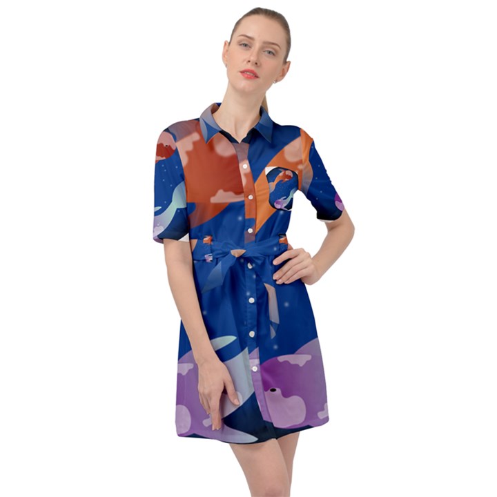 Koi Fish Carp Water Nature Animal Belted Shirt Dress