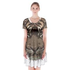 Tiger Comic Cartoon Animal Short Sleeve V-neck Flare Dress by Semog4