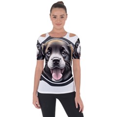 Dog Animal Puppy Pooch Pet Shoulder Cut Out Short Sleeve Top by Semog4