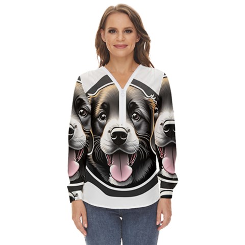 Dog Animal Puppy Pooch Pet Zip Up Long Sleeve Blouse by Semog4