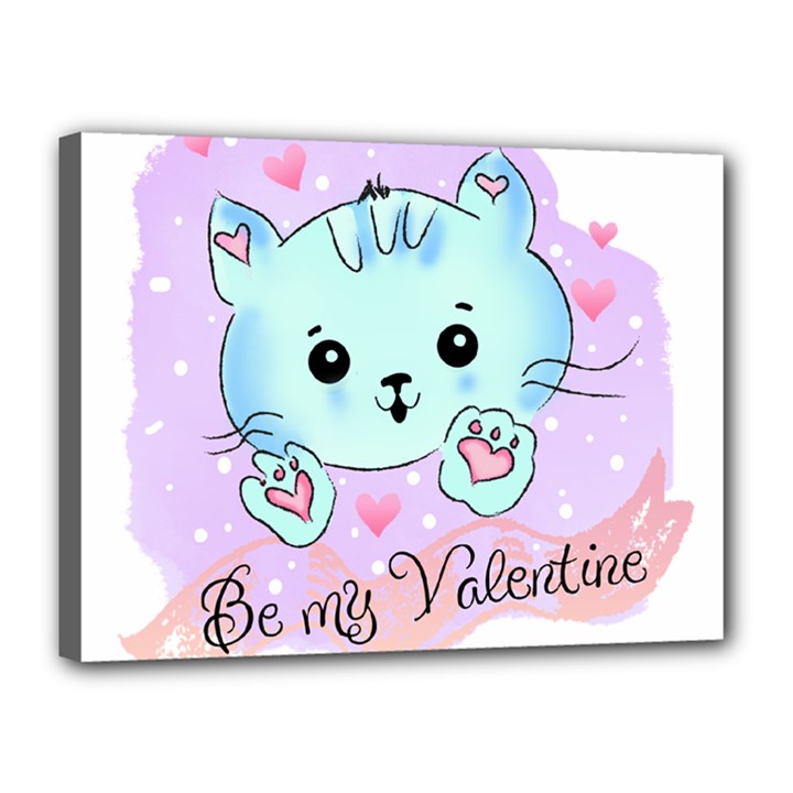 Cat Valentine-s Day Valentine Canvas 16  x 12  (Stretched)