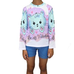 Cat Valentine-s Day Valentine Kids  Long Sleeve Swimwear by Semog4