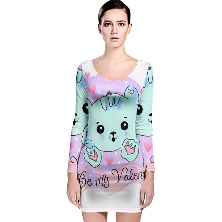 Cat Valentine-s Day Valentine Long Sleeve Bodycon Dress