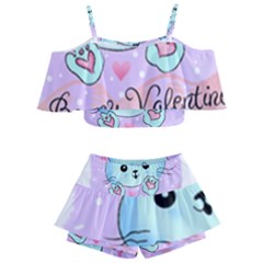 Cat Valentine-s Day Valentine Kids  Off Shoulder Skirt Bikini by Semog4