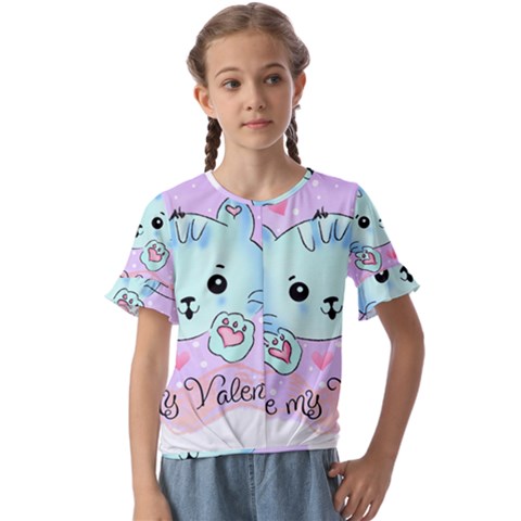 Cat Valentine-s Day Valentine Kids  Cuff Sleeve Scrunch Bottom Tee by Semog4