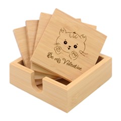 Cat Valentine-s Day Valentine Bamboo Coaster Set