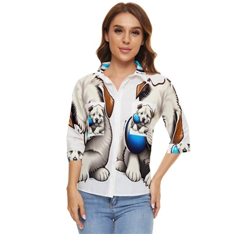 Dog Animal Pet Puppy Pooch Women s Quarter Sleeve Pocket Shirt by Semog4