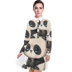 Cute Panda Bear Animal Cartoon Long Sleeve Chiffon Shirt Dress by Semog4