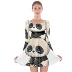 Cute Panda Bear Animal Cartoon Long Sleeve Skater Dress by Semog4