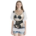 Cute Panda Bear Animal Cartoon V-Neck Flutter Sleeve Top View1