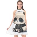 Cute Panda Bear Animal Cartoon Halter Neckline Chiffon Dress  View1