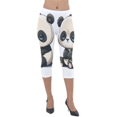 Cute Panda Bear Animal Cartoon Lightweight Velour Capri Leggings  by Semog4