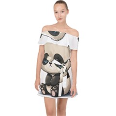 Cute Panda Bear Animal Cartoon Off Shoulder Chiffon Dress by Semog4