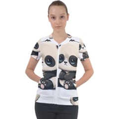 Cute Panda Bear Animal Cartoon Short Sleeve Zip Up Jacket by Semog4