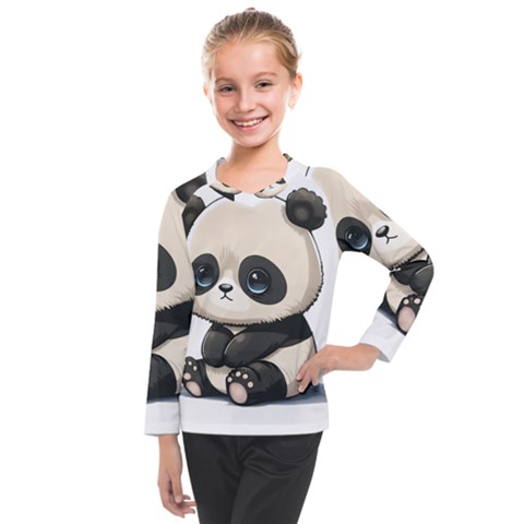 Cute Panda Bear Animal Cartoon Kids  Long Mesh Tee by Semog4