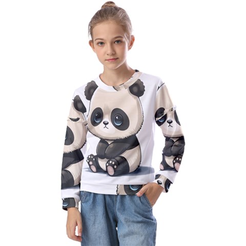 Cute Panda Bear Animal Cartoon Kids  Long Sleeve Tee With Frill  by Semog4