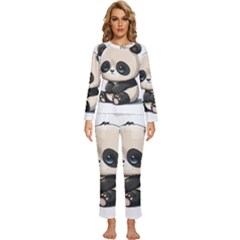 Cute Panda Bear Animal Cartoon Womens  Long Sleeve Lightweight Pajamas Set by Semog4