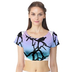 Birds Bird Vultures Tree Branches Short Sleeve Crop Top by Semog4