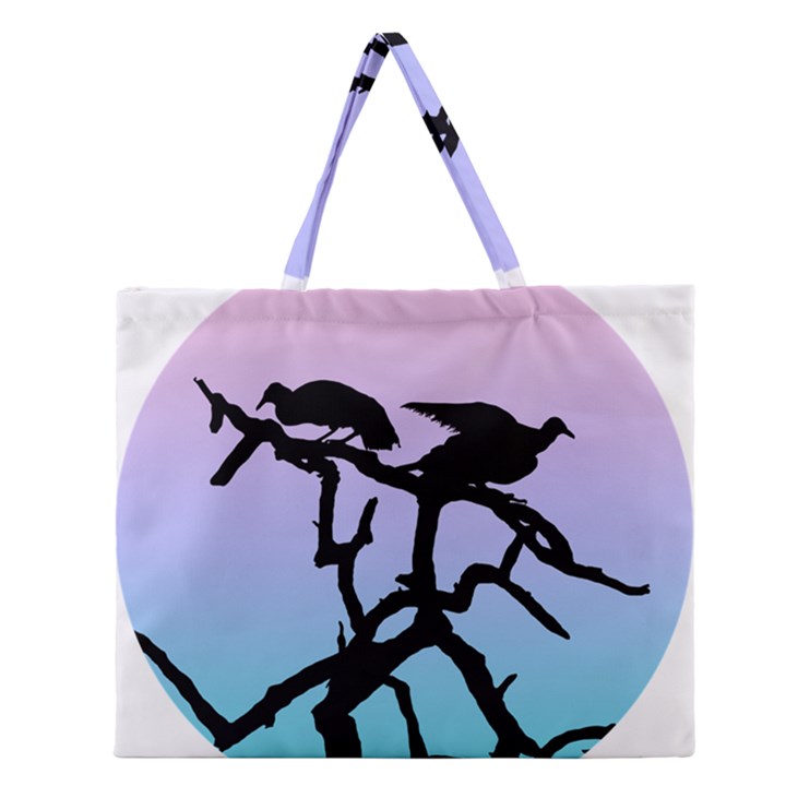 Birds Bird Vultures Tree Branches Zipper Large Tote Bag