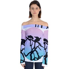 Birds Bird Vultures Tree Branches Off Shoulder Long Sleeve Top by Semog4