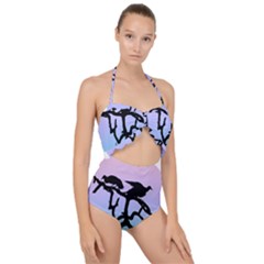 Birds Bird Vultures Tree Branches Scallop Top Cut Out Swimsuit