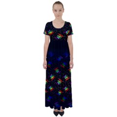 Rainbows Pixel Pattern High Waist Short Sleeve Maxi Dress by Semog4